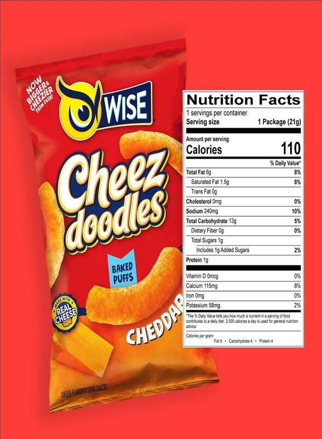 Wise Snacks Cheez Doodles Baked Puffs, Real Cheddar Cheese, Gluten Free, 0g Trans Fat, No Preservatives, 3.250 Ounce (12 Count), Gluten Free - Image 5